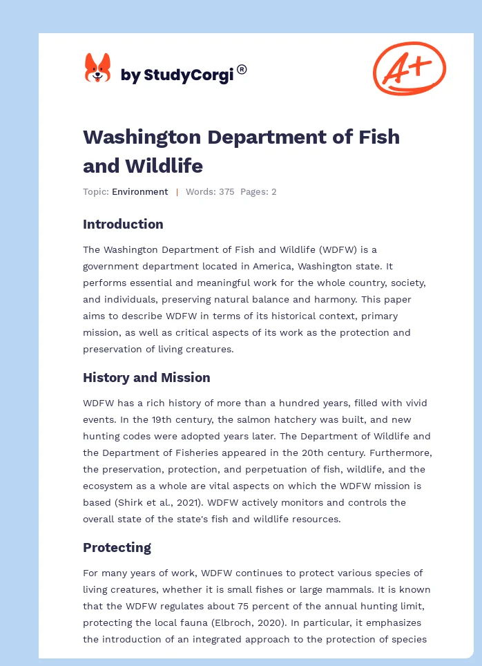 Washington Department of Fish and Wildlife. Page 1