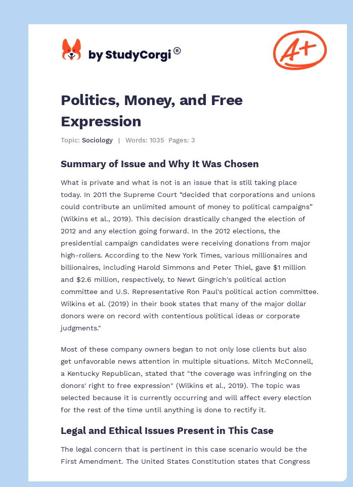 Politics, Money, and Free Expression. Page 1