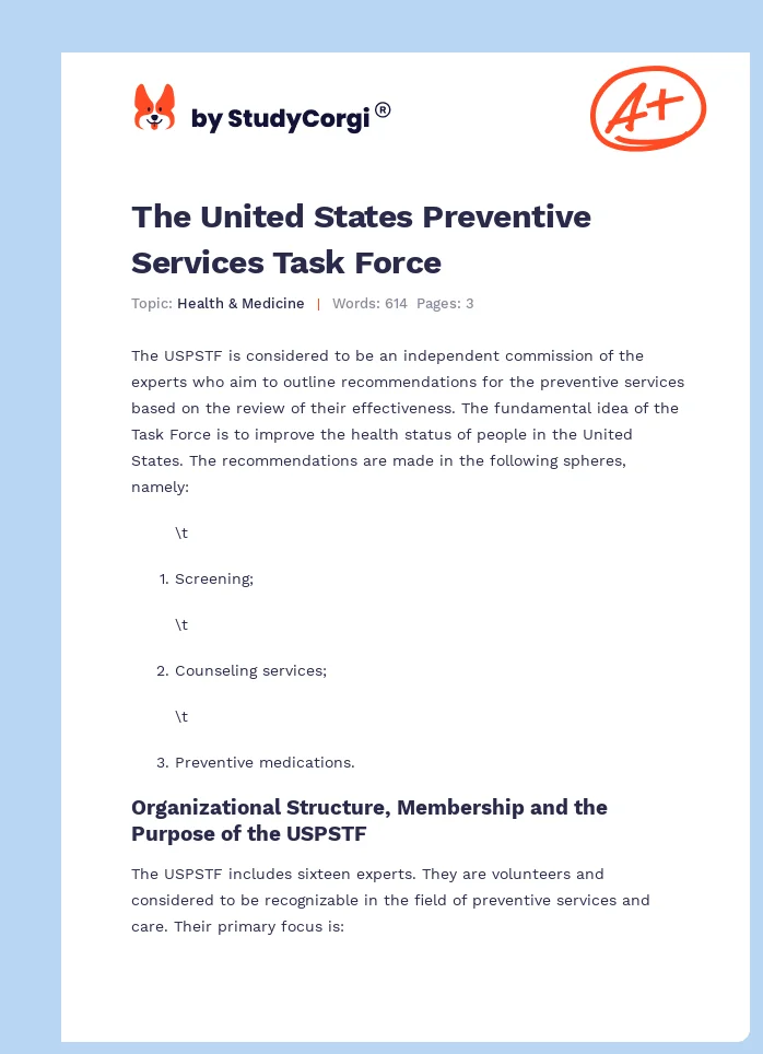 The United States Preventive Services Task Force. Page 1