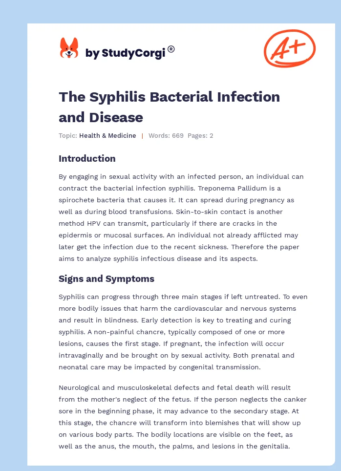 The Syphilis Bacterial Infection and Disease. Page 1