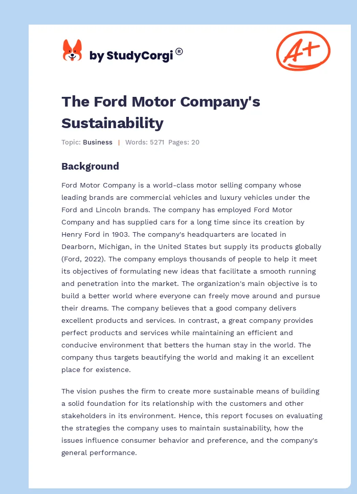 The Ford Motor Company's Sustainability. Page 1