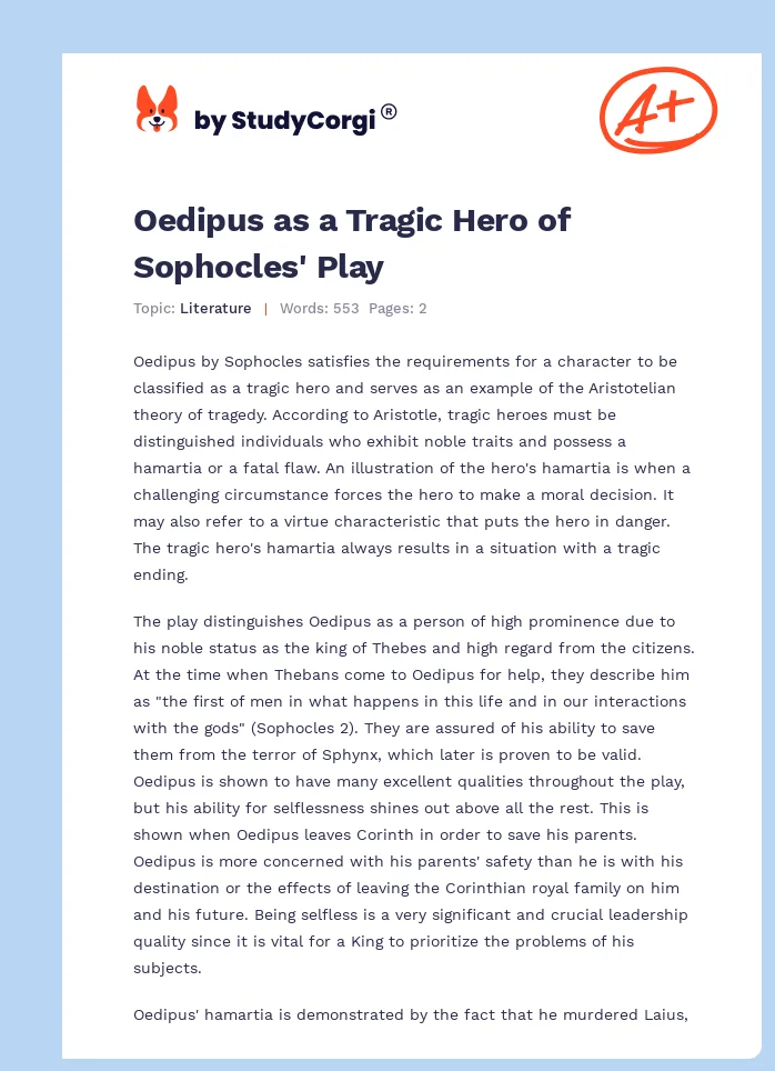 Oedipus as a Tragic Hero of Sophocles' Play. Page 1