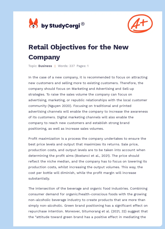 Retail Objectives for the New Company. Page 1