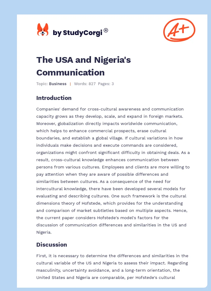 The USA and Nigeria's Communication. Page 1