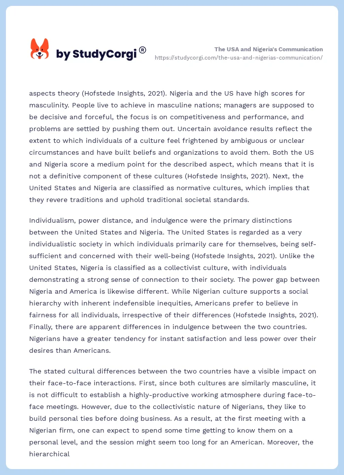 The USA and Nigeria's Communication. Page 2