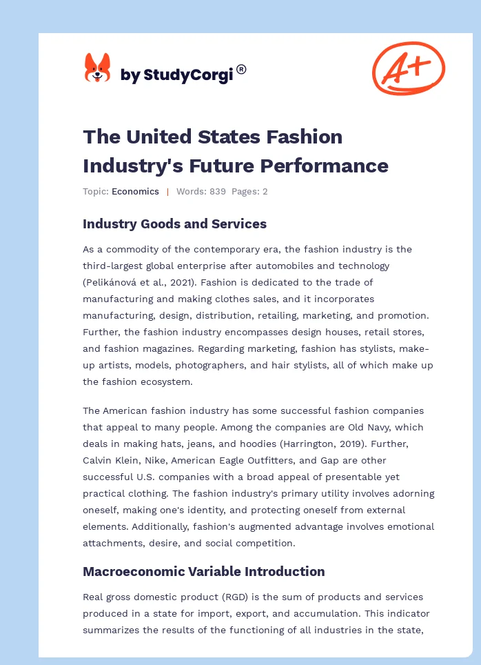 The United States Fashion Industry's Future Performance. Page 1