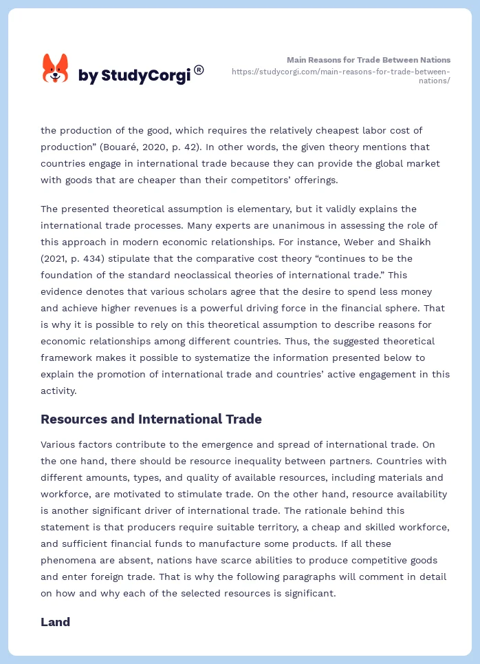 Main Reasons for Trade Between Nations. Page 2