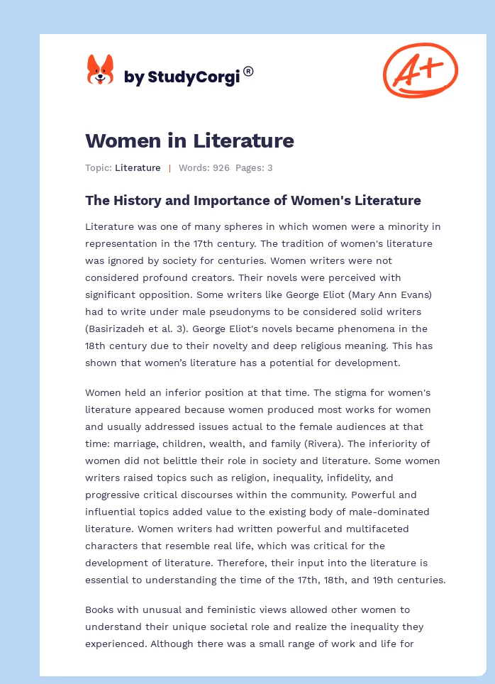 Women in Literature. Page 1