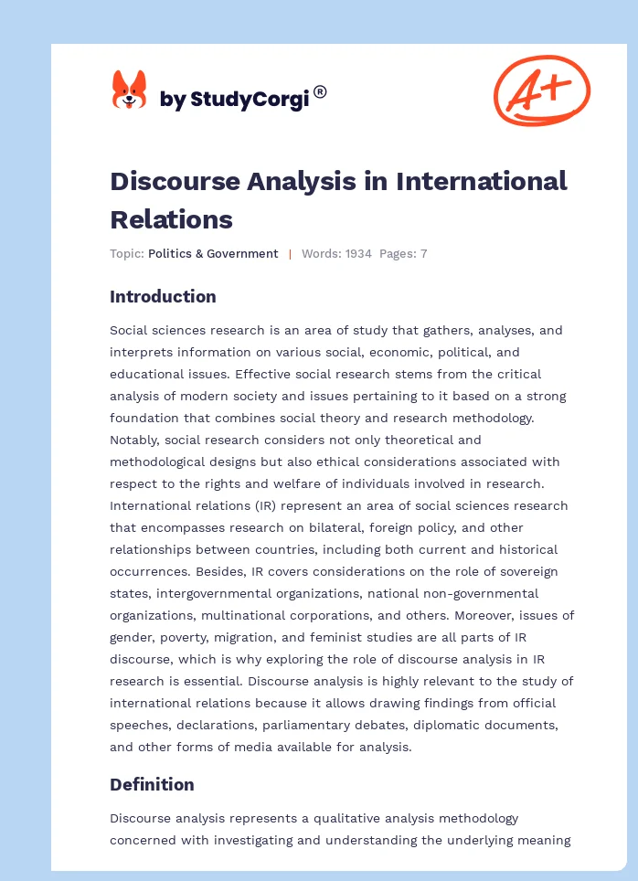 Discourse Analysis in International Relations. Page 1