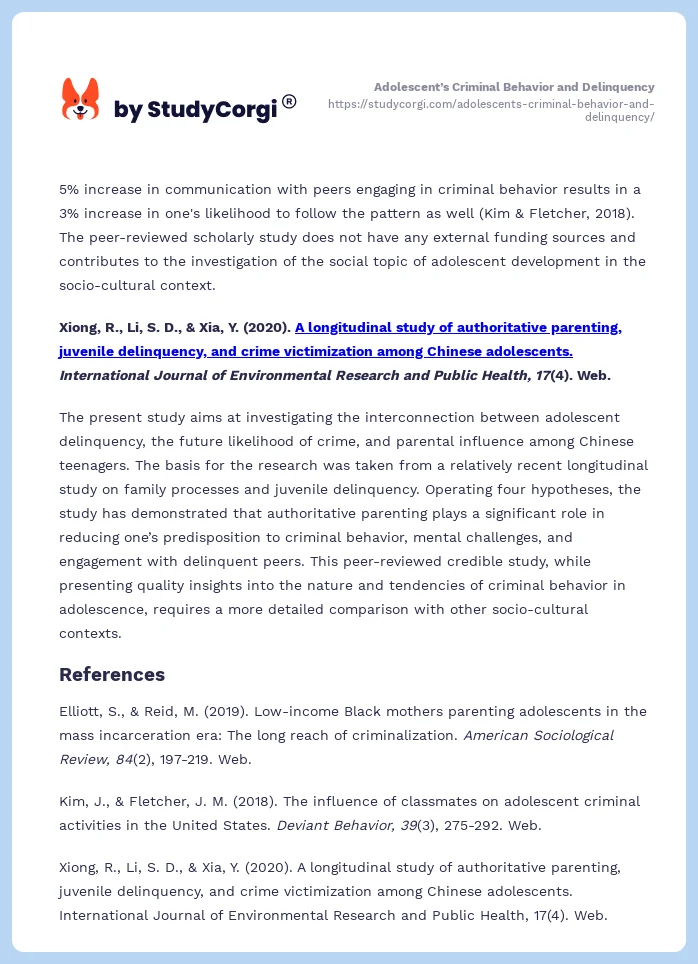 Adolescent’s Criminal Behavior and Delinquency. Page 2