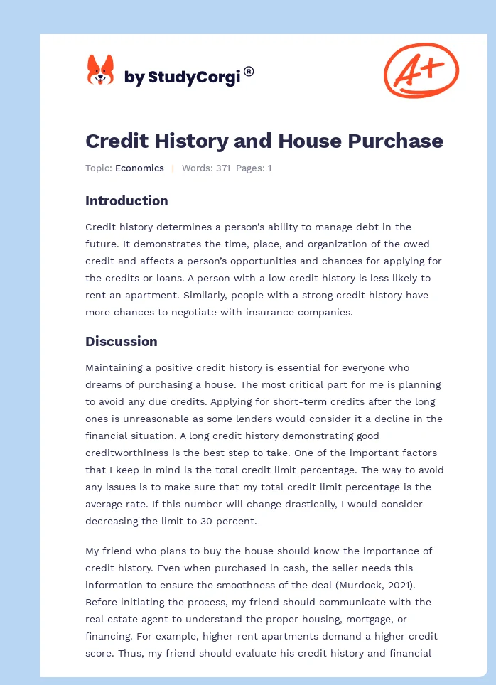 Credit History and House Purchase. Page 1