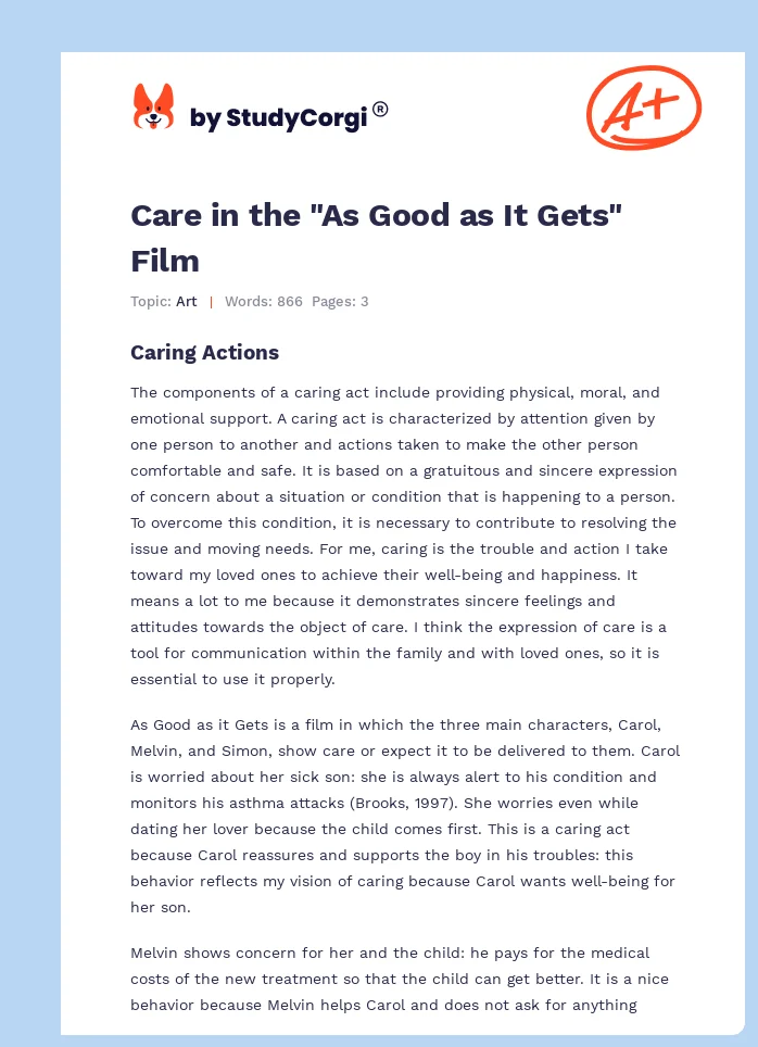 Care in the "As Good as It Gets" Film. Page 1