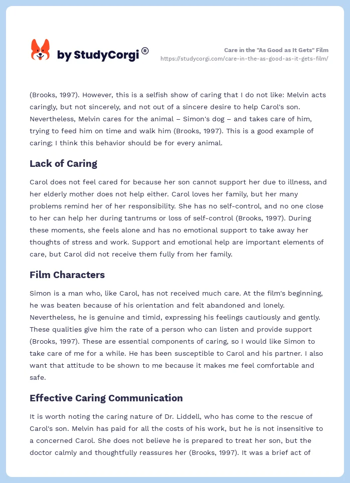 Care in the "As Good as It Gets" Film. Page 2
