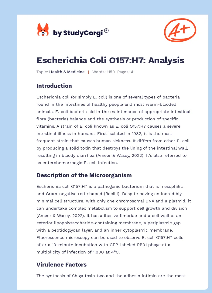 Escherichia Coli O157:H7: Analysis. Page 1