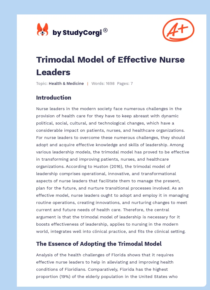 Trimodal Model of Effective Nurse Leaders. Page 1