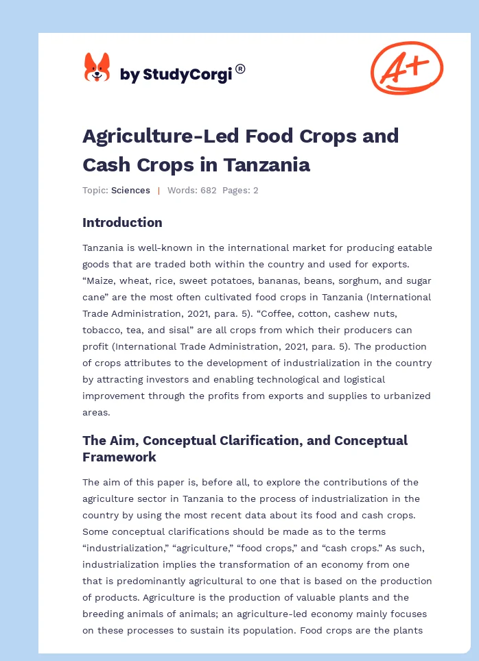 Agriculture-Led Food Crops and Cash Crops in Tanzania. Page 1