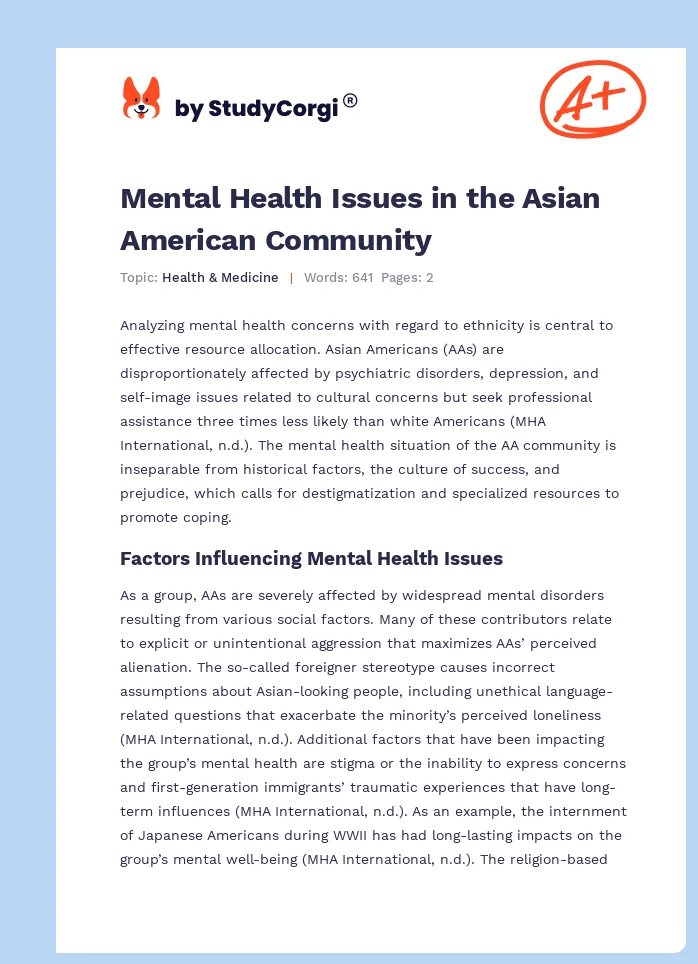 Mental Health Issues in the Asian American Community. Page 1