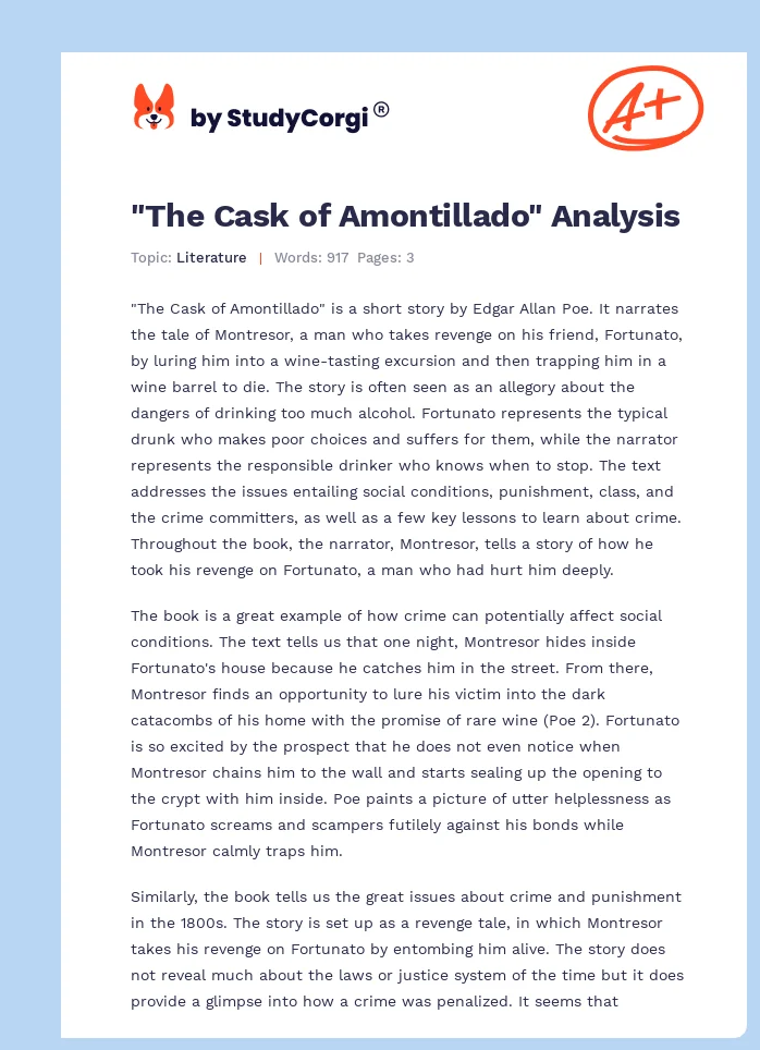 "The Cask of Amontillado" Analysis. Page 1