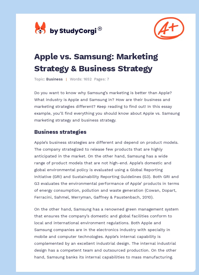 Apple vs. Samsung: Marketing Strategy & Business Strategy. Page 1