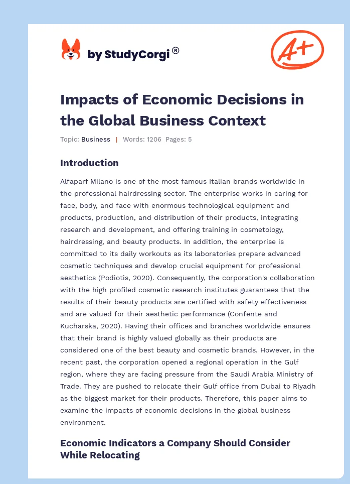 Impacts of Economic Decisions in the Global Business Context. Page 1