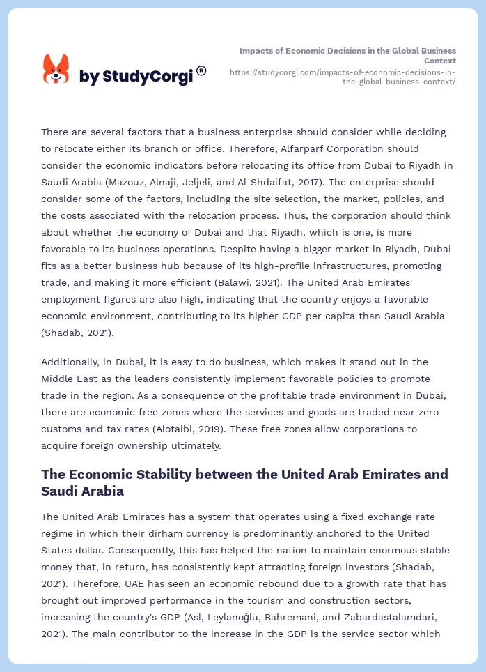 Impacts of Economic Decisions in the Global Business Context. Page 2