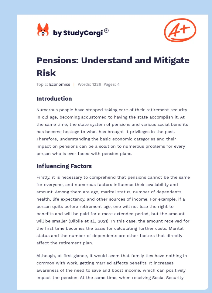 Pensions: Understand and Mitigate Risk. Page 1