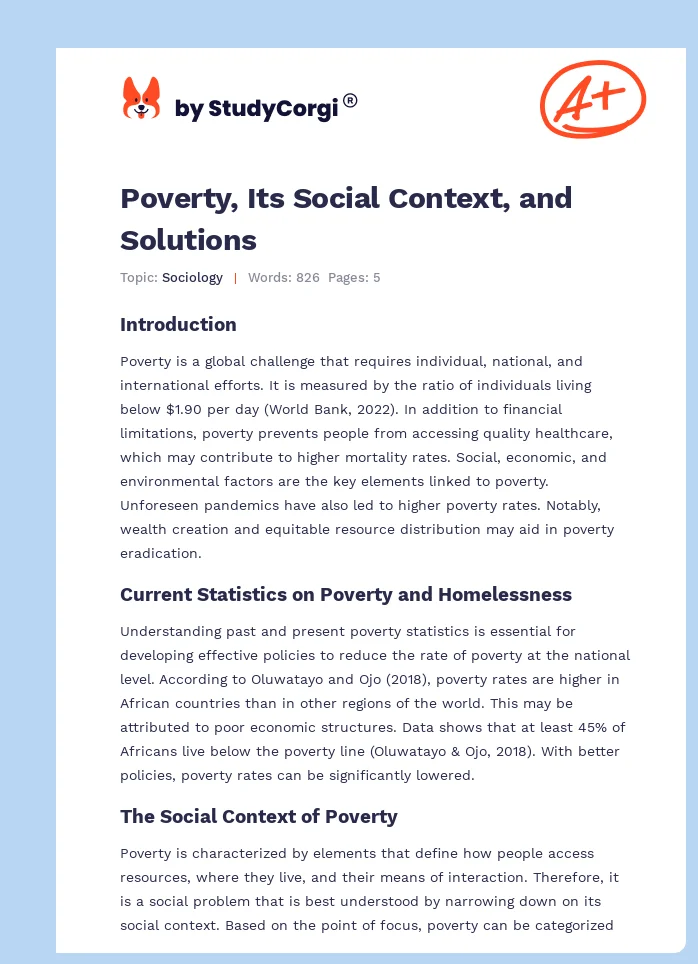 Poverty, Its Social Context, and Solutions. Page 1