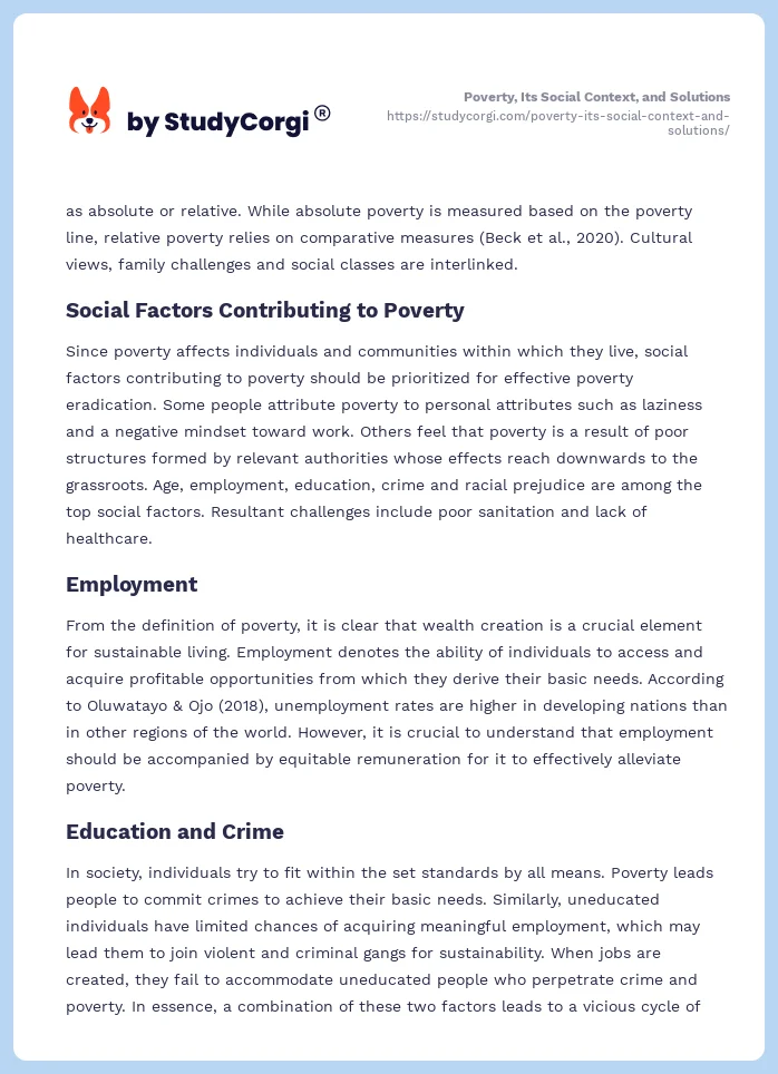 Poverty, Its Social Context, and Solutions. Page 2