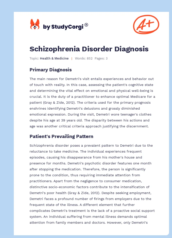 Schizophrenia Disorder Diagnosis. Page 1
