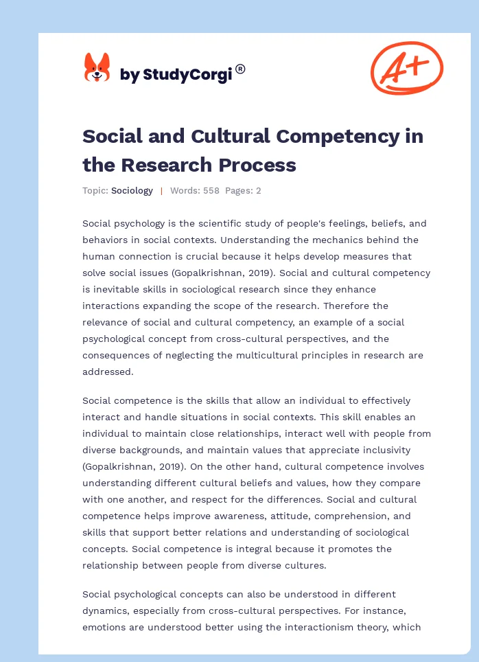 Social and Cultural Competency in the Research Process. Page 1