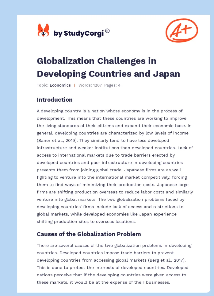 Globalization Challenges in Developing Countries and Japan. Page 1