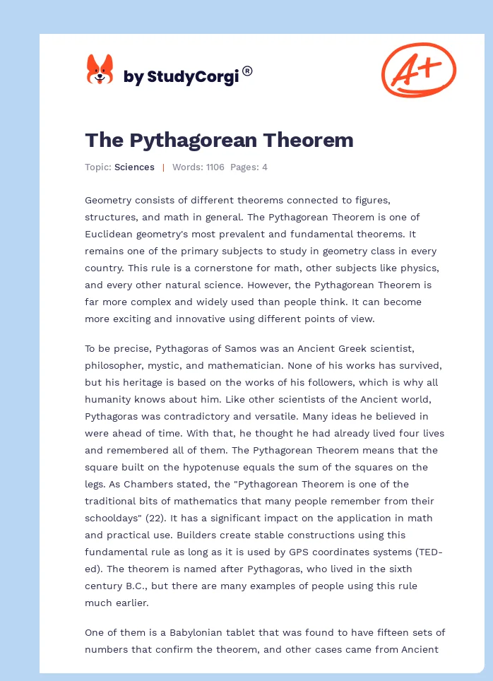 The Pythagorean Theorem. Page 1