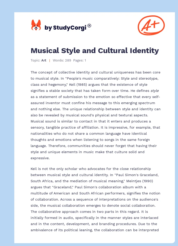 Musical Style and Cultural Identity. Page 1