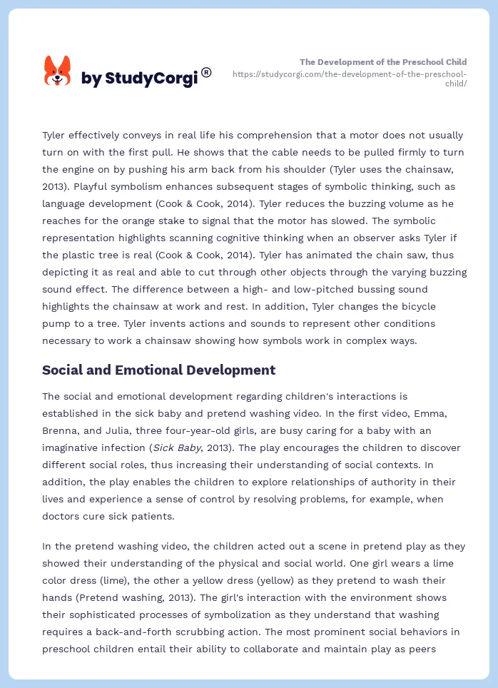 The Development of the Preschool Child. Page 2