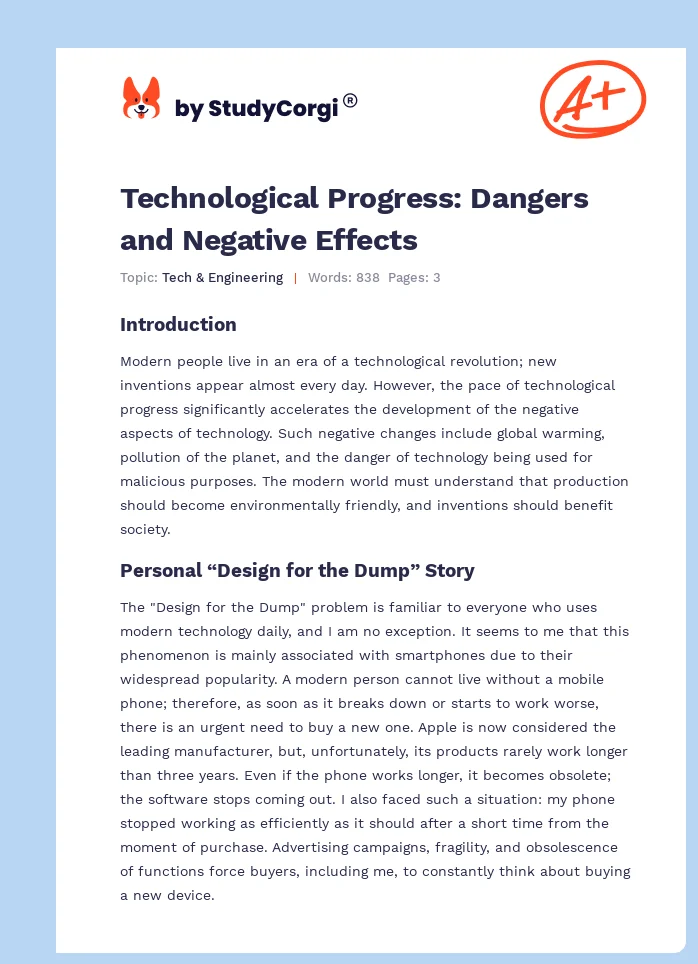 Technological Progress: Dangers and Negative Effects. Page 1