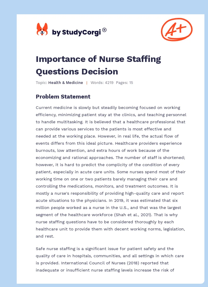 Importance of Nurse Staffing Questions Decision. Page 1