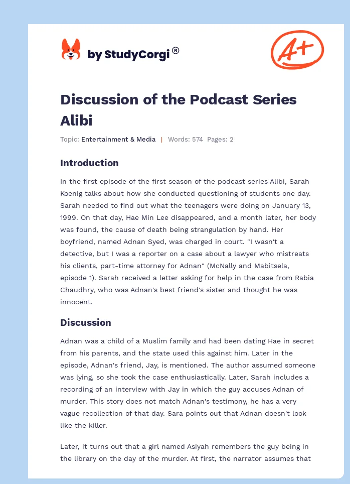 Discussion of the Podcast Series Alibi. Page 1