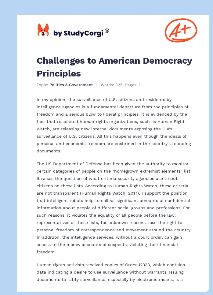Challenges to American Democracy Principles. Page 1