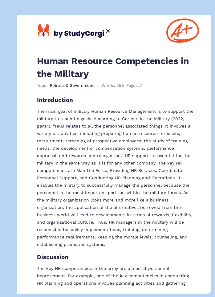 Human Resource Competencies in the Military. Page 1