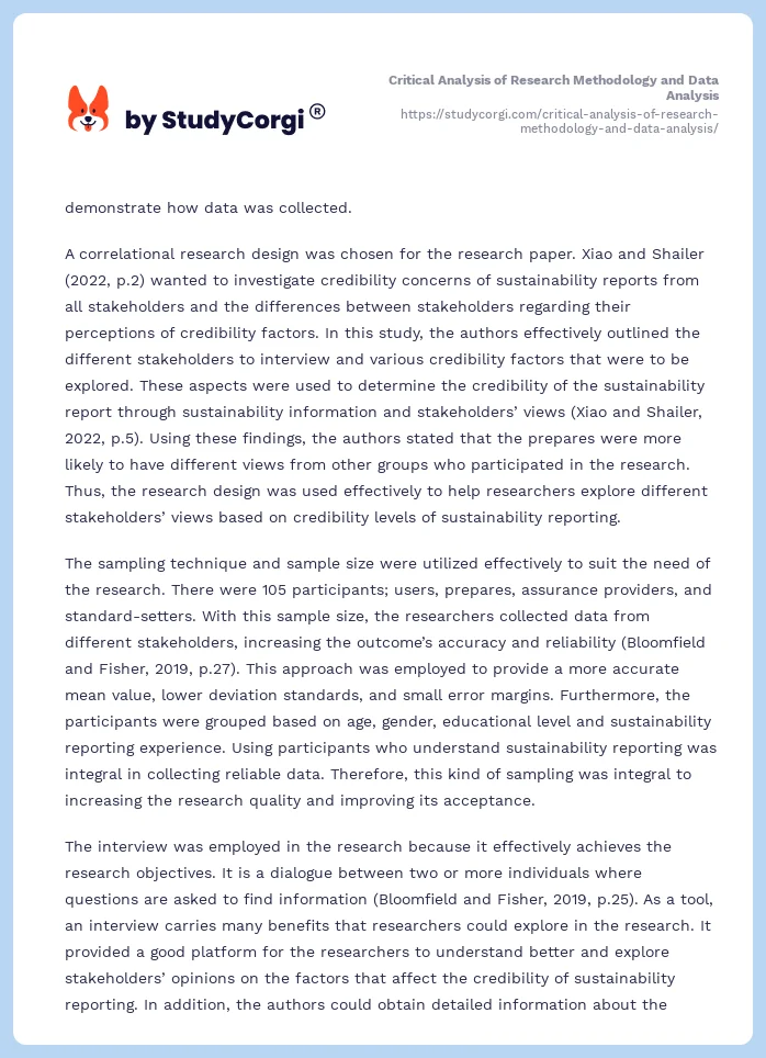 Critical Analysis of Research Methodology and Data Analysis. Page 2