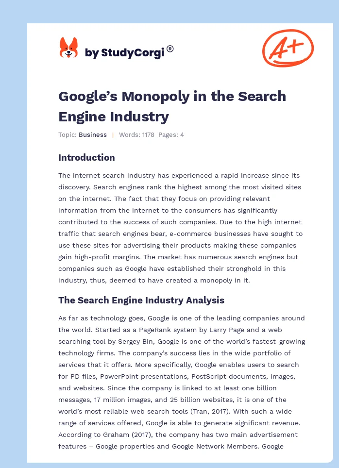 Google’s Monopoly in the Search Engine Industry. Page 1