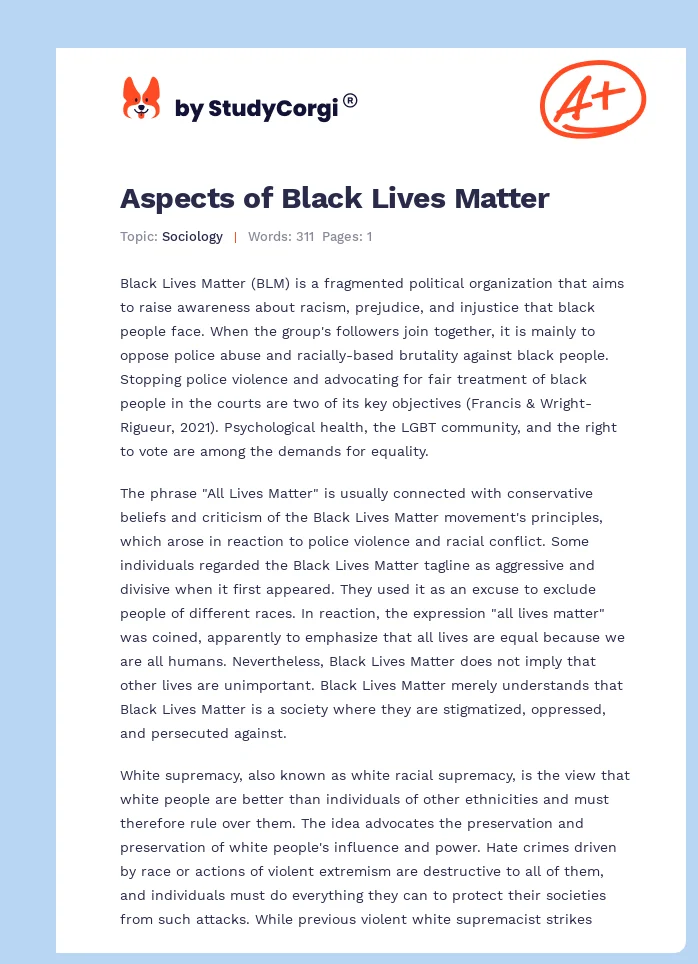 Aspects of Black Lives Matter. Page 1