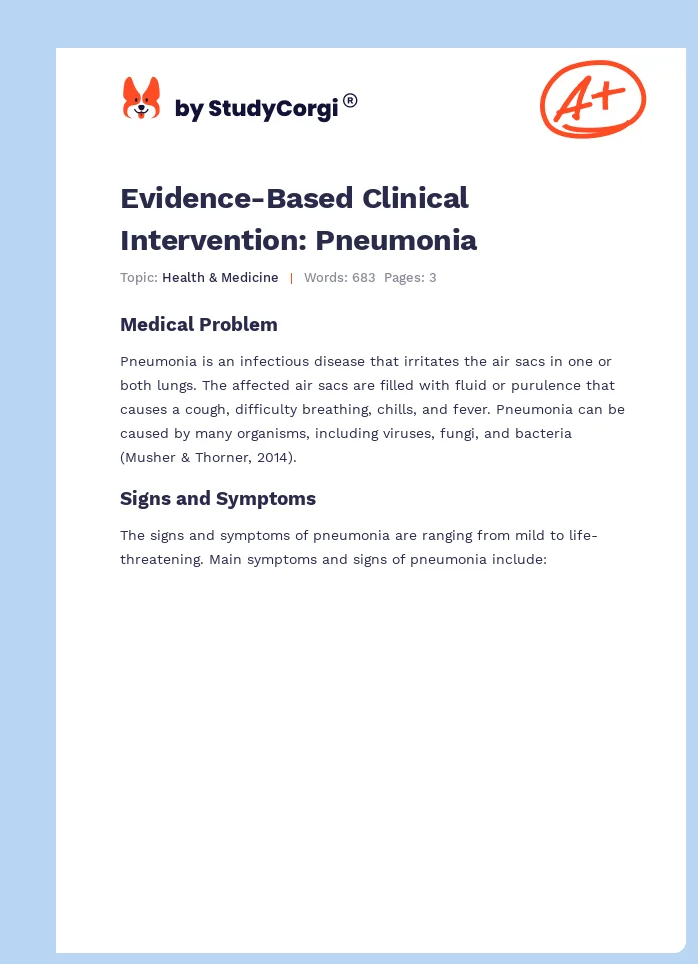 Evidence-Based Clinical Intervention: Pneumonia. Page 1