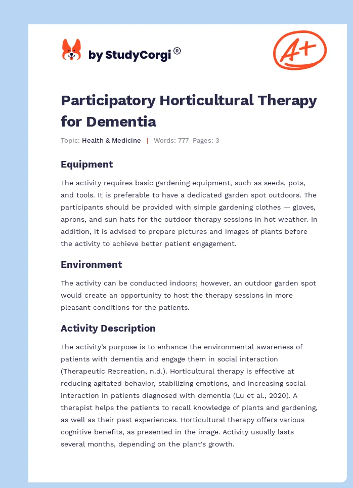 Participatory Horticultural Therapy for Dementia. Page 1