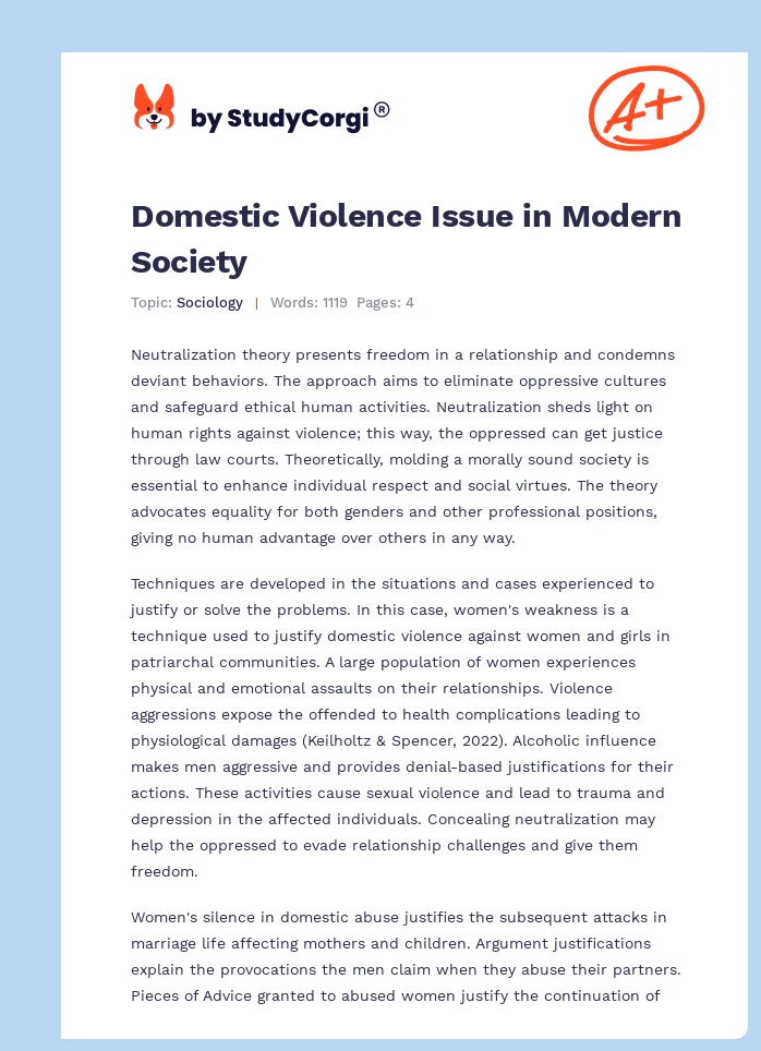 Domestic Violence Issue in Modern Society. Page 1