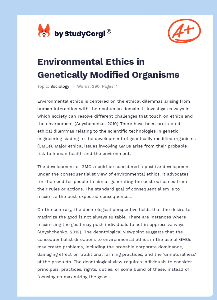 Environmental Ethics in Genetically Modified Organisms. Page 1