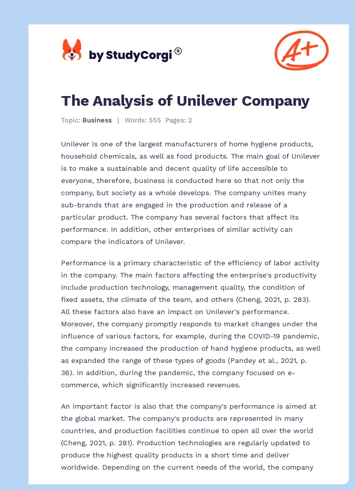 The Analysis of Unilever Company. Page 1