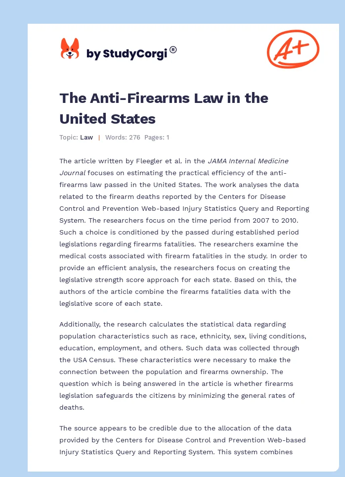 The Anti-Firearms Law in the United States. Page 1