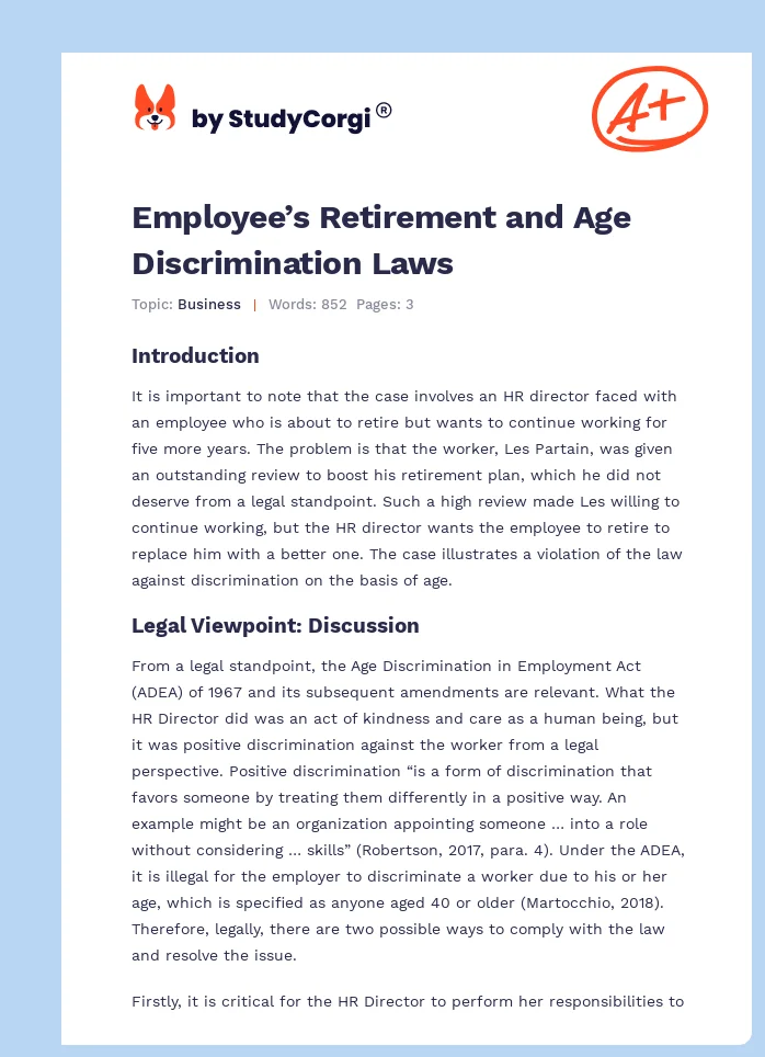 Employee’s Retirement and Age Discrimination Laws. Page 1