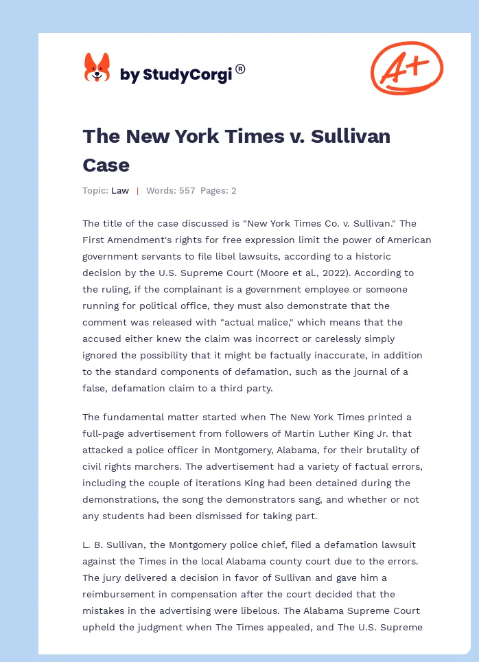 The New York Times v. Sullivan Case. Page 1